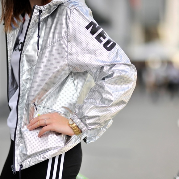 Addidas Jackets & Blazers - New Addidas NEO Silver Windbreaker Jacket Sz M